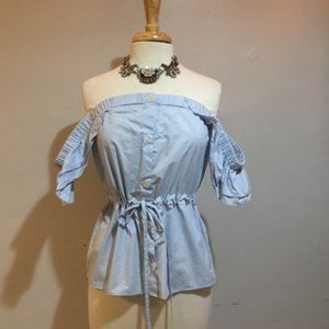 SOLDCotton Ruffled Sleeves off the Shoulder Blouse